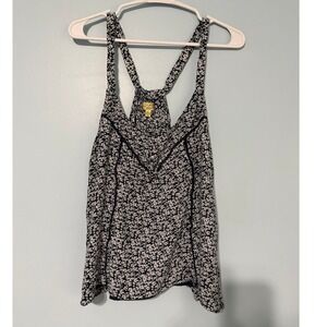 Princess Vera Women's XL Navy Blue Floral Racerback Tank Crochet Trim Boho 0929
